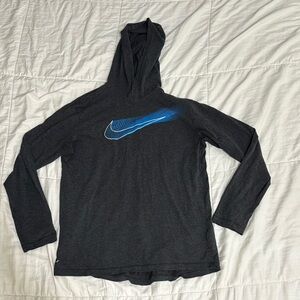 Nike Dark Gray Hooded Shirt with Blue Swoosh
